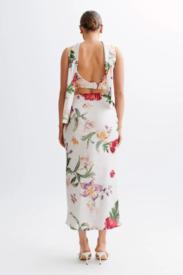 Women Meshki Bottoms Viviana Satin Midi Skirt 8211 Bella Rosa Print