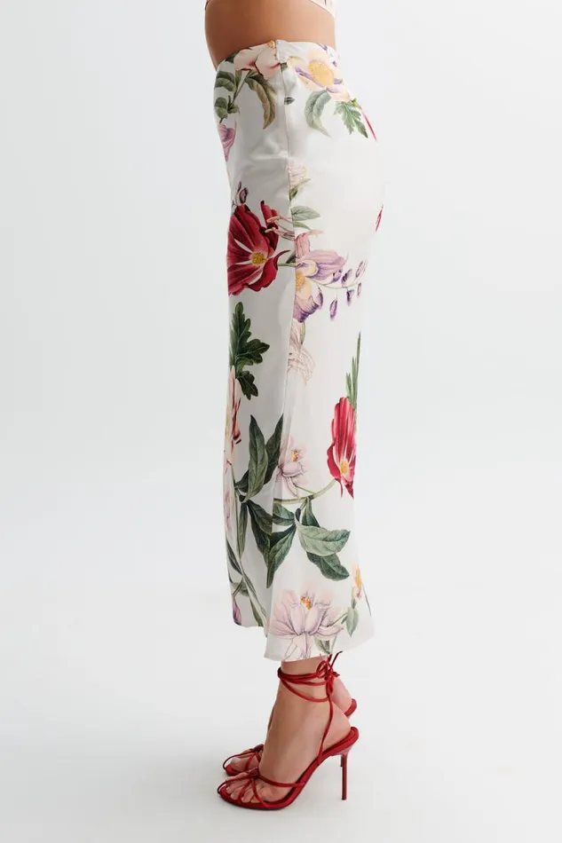 Women Meshki Bottoms Viviana Satin Midi Skirt 8211 Bella Rosa Print