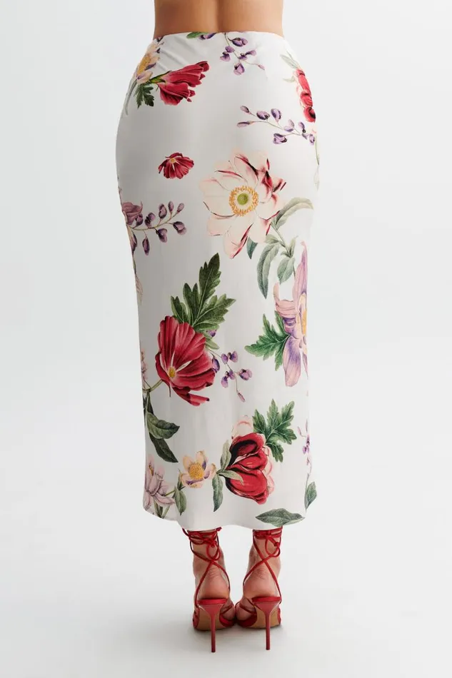 Women Meshki Bottoms Viviana Satin Midi Skirt 8211 Bella Rosa Print