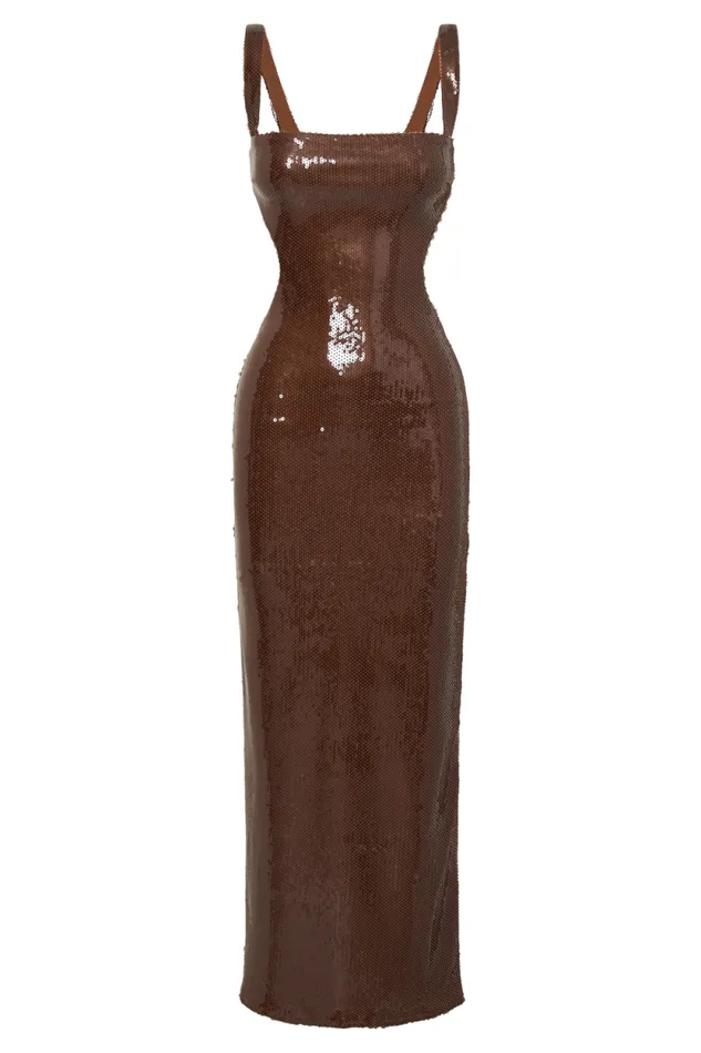 Women Meshki Dresses Adoria Sequin Cut Out Maxi Dress 8211 Chocolate