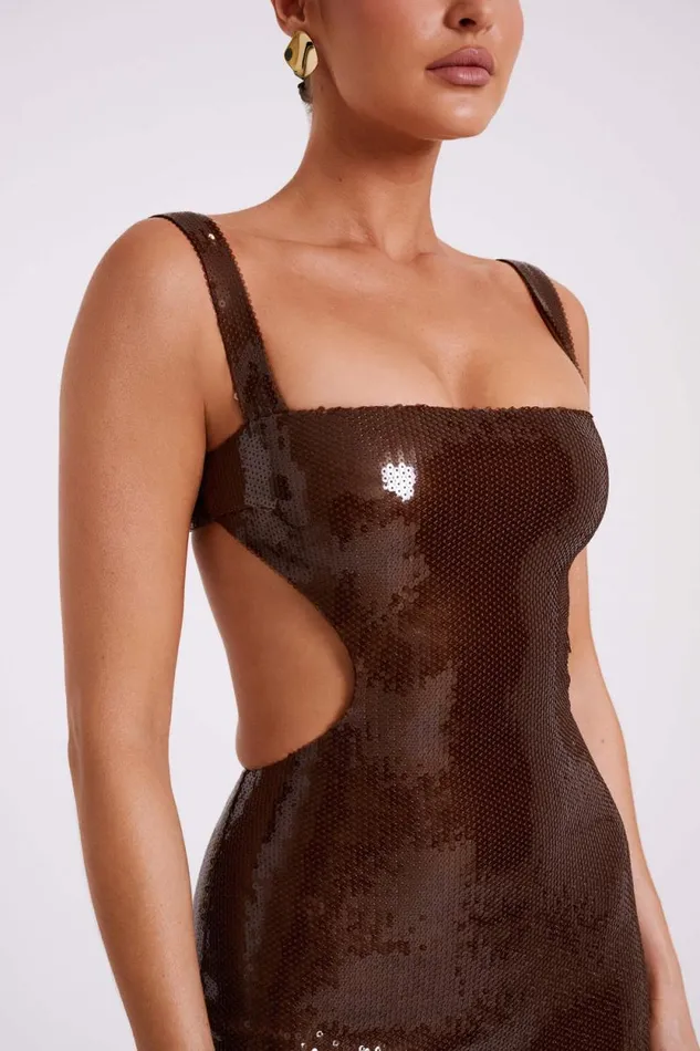 Women Meshki Dresses Adoria Sequin Cut Out Maxi Dress 8211 Chocolate
