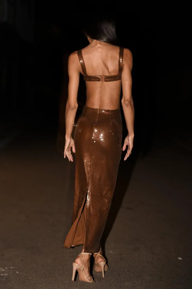 Women Meshki Dresses Adoria Sequin Cut Out Maxi Dress 8211 Chocolate