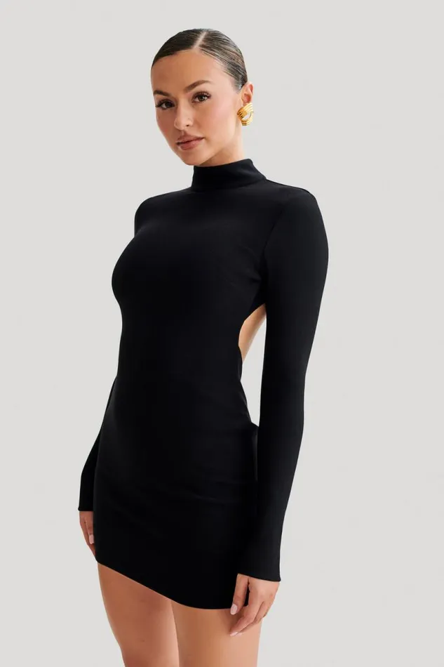 Women Meshki Dresses Agatha Crepe Pearl Mini Dress 8211 Black