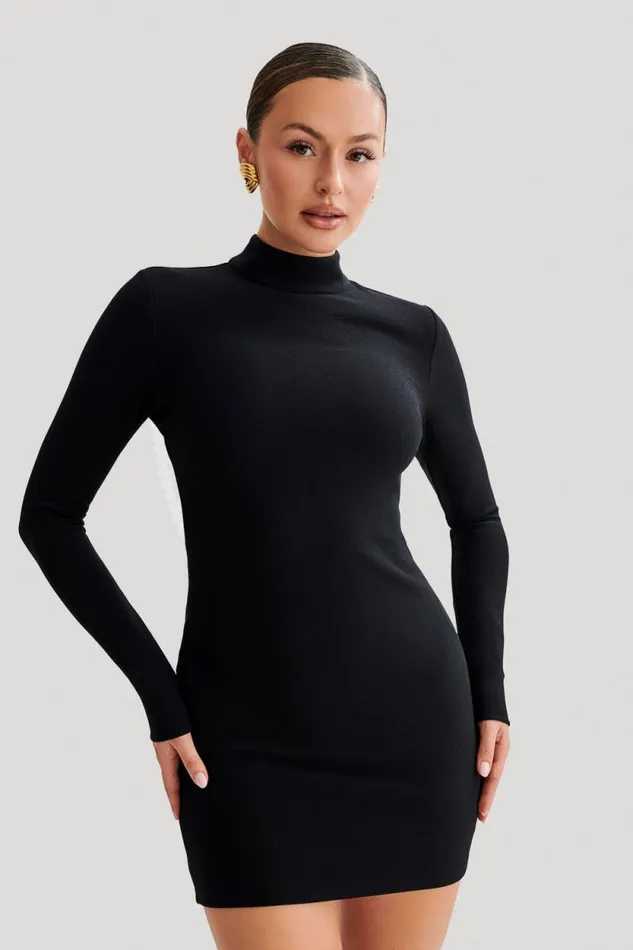 Women Meshki Dresses Agatha Crepe Pearl Mini Dress 8211 Black