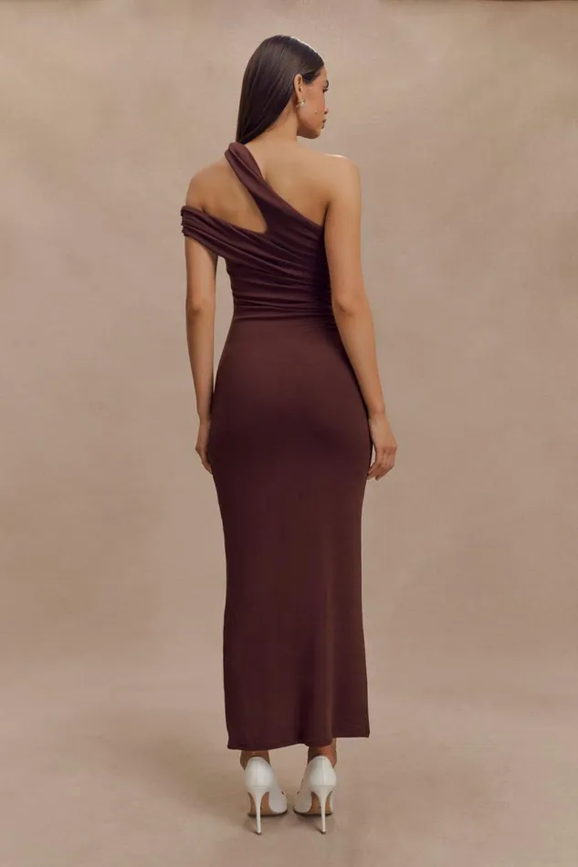 Women Meshki Dresses Anastasia One Shoulder Modal Midi Dress 8211 Mahogany