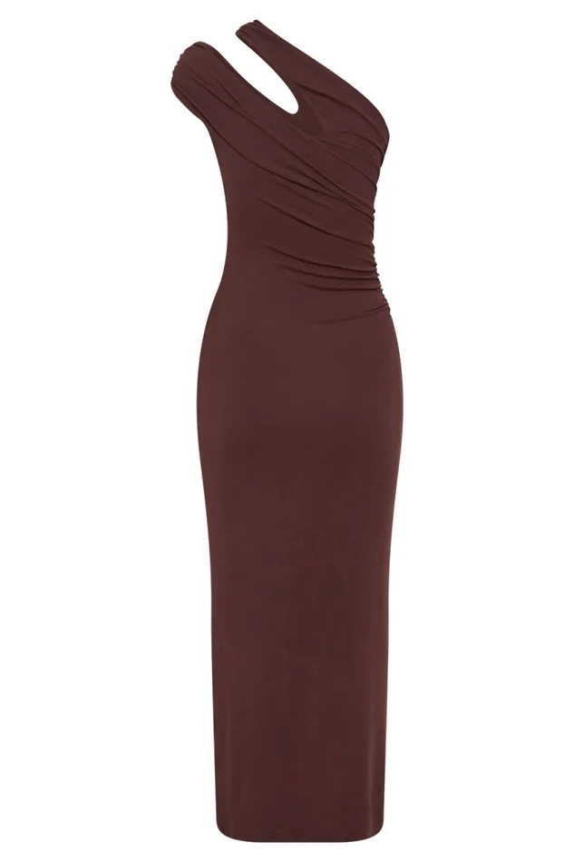Women Meshki Dresses Anastasia One Shoulder Modal Midi Dress 8211 Mahogany