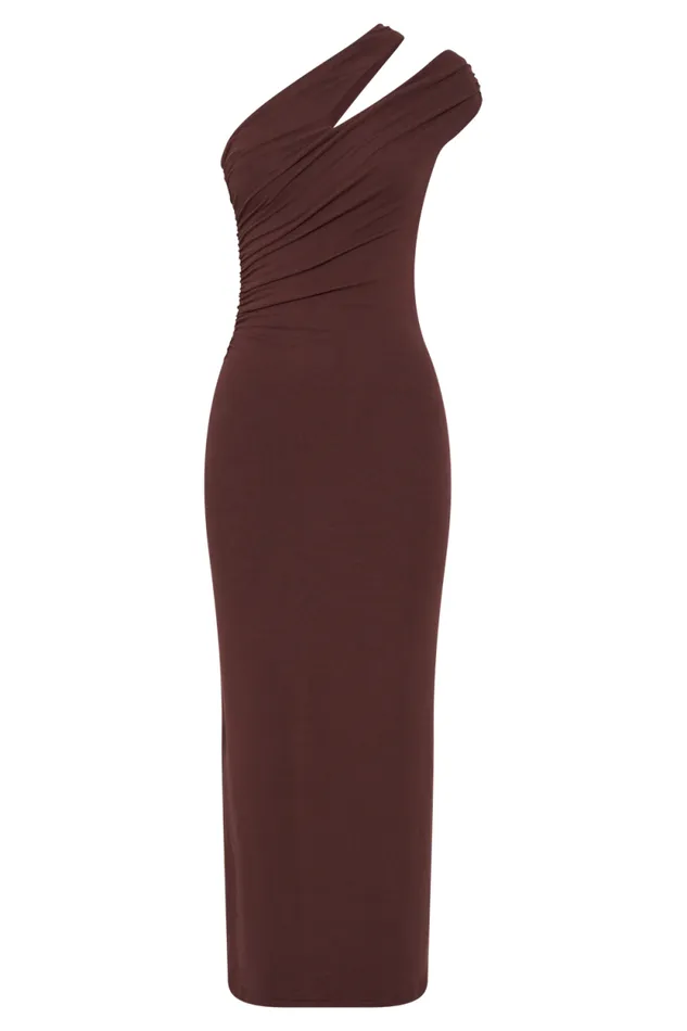 Women Meshki Dresses Anastasia One Shoulder Modal Midi Dress 8211 Mahogany