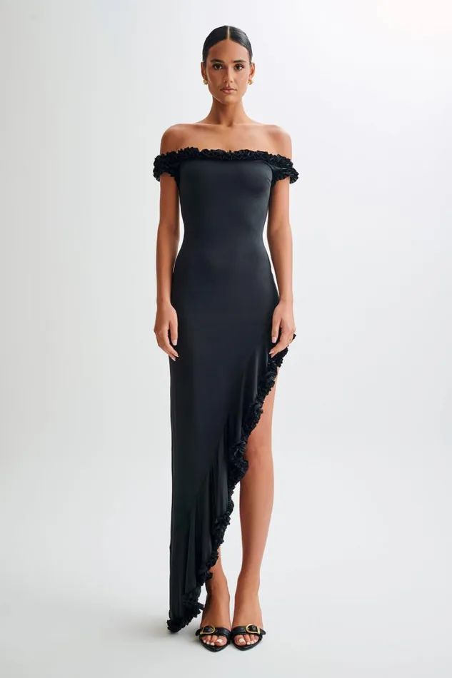 Women Meshki Dresses Arielle Off Shoulder Ruffle Midi Dress 8211 Black