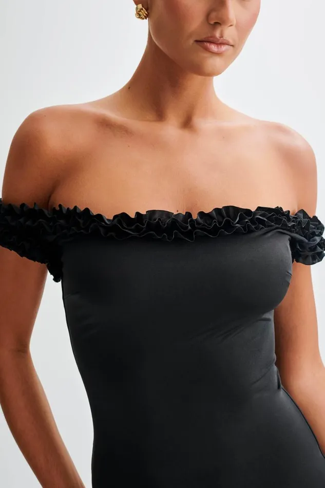 Women Meshki Dresses Arielle Off Shoulder Ruffle Midi Dress 8211 Black
