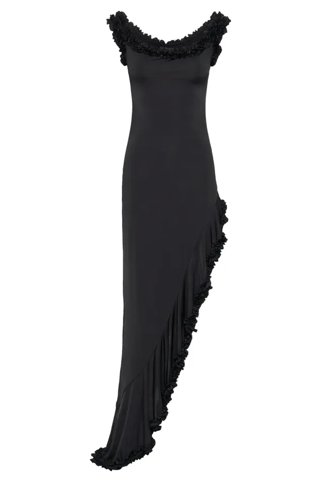 Women Meshki Dresses Arielle Off Shoulder Ruffle Midi Dress 8211 Black