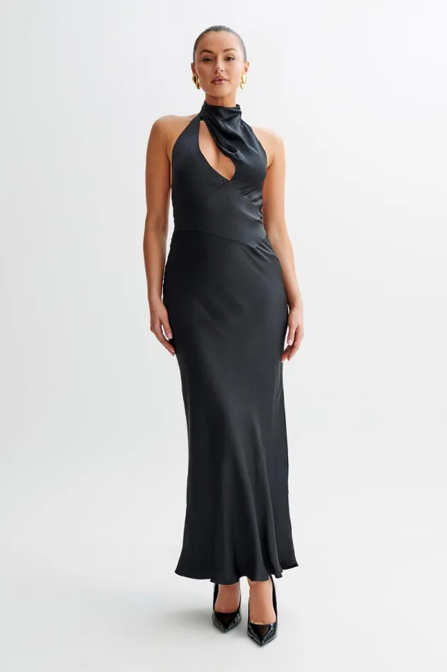 Women Meshki Dresses Belladonna Satin Halter Maxi Dress 8211 Black
