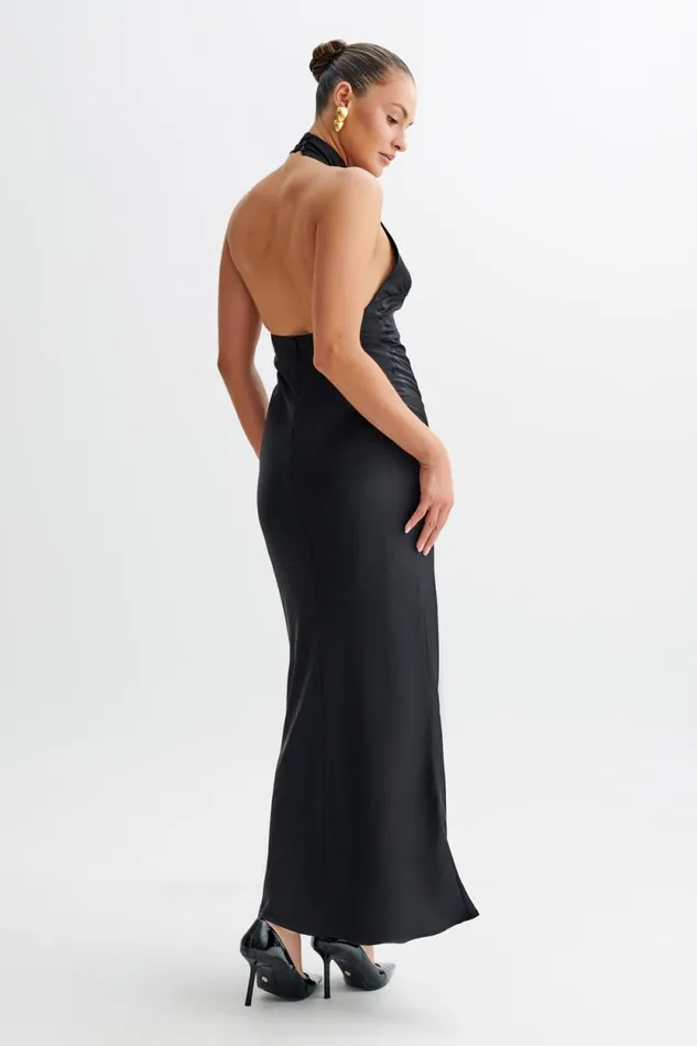 Women Meshki Dresses Belladonna Satin Halter Maxi Dress 8211 Black