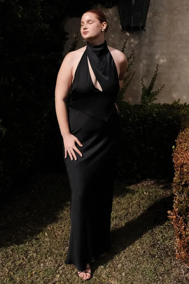 Women Meshki Dresses Belladonna Satin Halter Maxi Dress 8211 Black