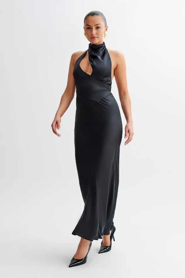 Women Meshki Dresses Belladonna Satin Halter Maxi Dress 8211 Black