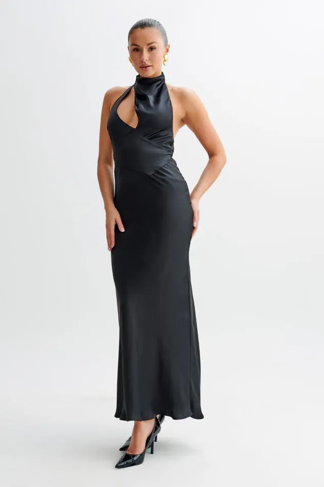 Women Meshki Dresses Belladonna Satin Halter Maxi Dress 8211 Black