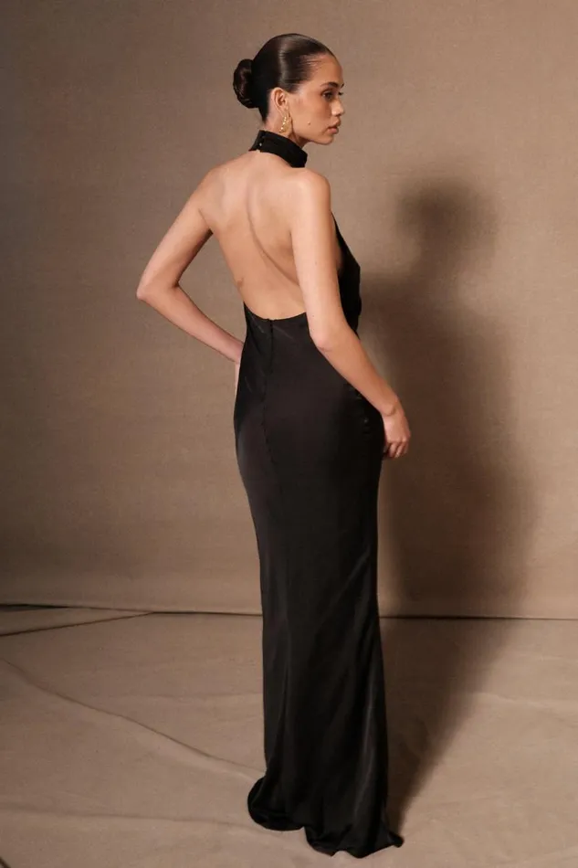 Women Meshki Dresses Belladonna Satin Halter Maxi Dress 8211 Black