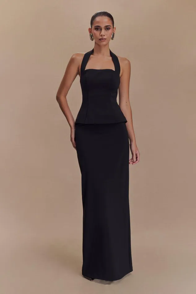 Women Meshki Dresses Bertie Peplum Halter Maxi Dress 8211 Black