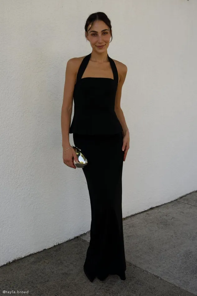 Women Meshki Dresses Bertie Peplum Halter Maxi Dress 8211 Black