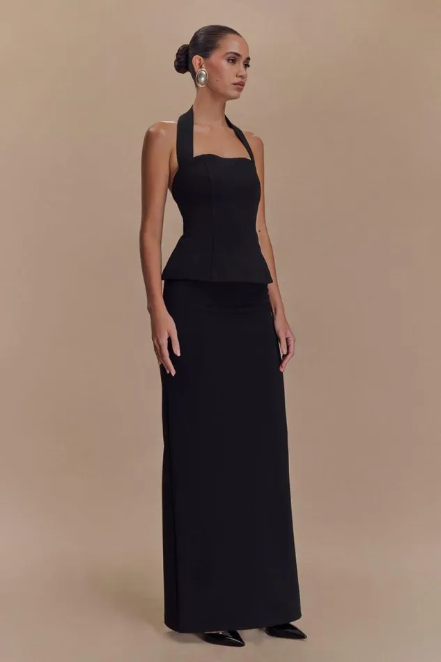 Women Meshki Dresses Bertie Peplum Halter Maxi Dress 8211 Black