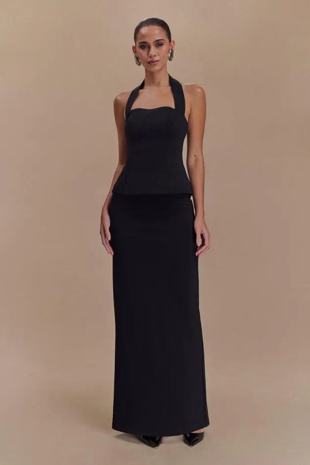 Women Meshki Dresses Bertie Peplum Halter Maxi Dress 8211 Black