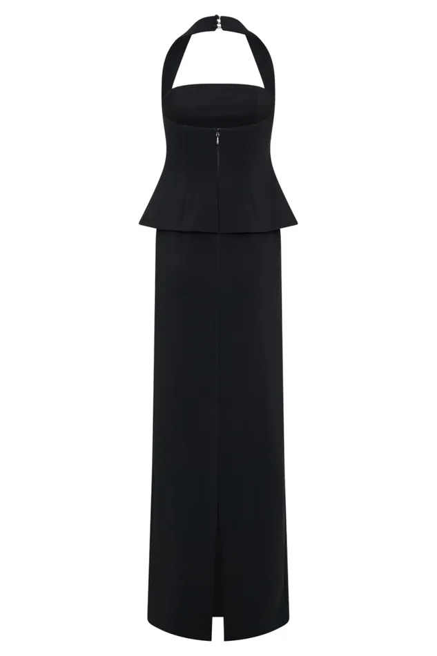 Women Meshki Dresses Bertie Peplum Halter Maxi Dress 8211 Black