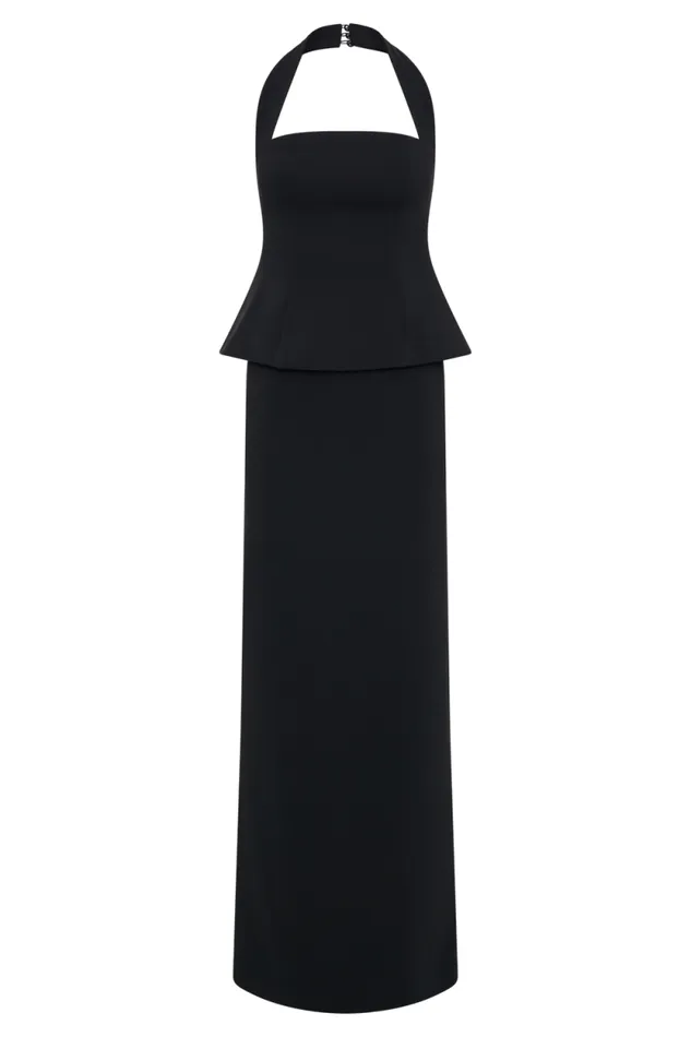Women Meshki Dresses Bertie Peplum Halter Maxi Dress 8211 Black
