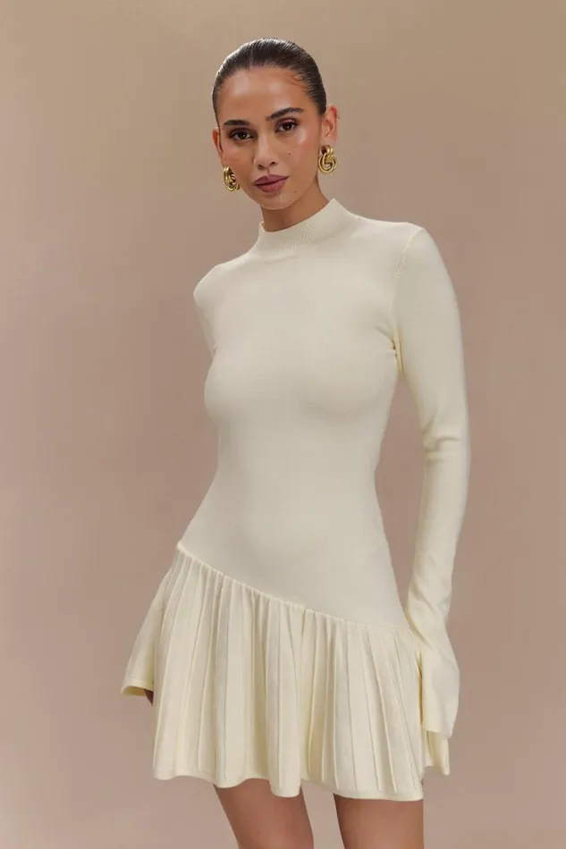 Women Meshki Dresses Blair Knit Mini Dress With Pleats 8211 Ivory