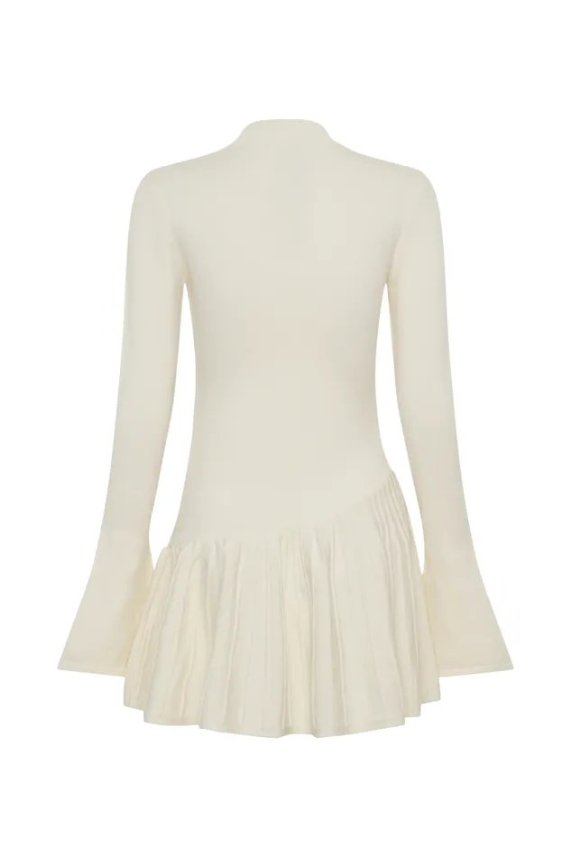 Women Meshki Dresses Blair Knit Mini Dress With Pleats 8211 Ivory