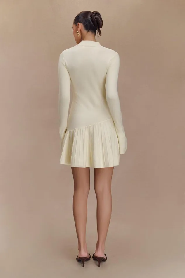 Women Meshki Dresses Blair Knit Mini Dress With Pleats 8211 Ivory