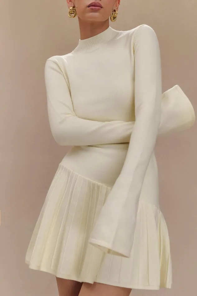 Women Meshki Dresses Blair Knit Mini Dress With Pleats 8211 Ivory