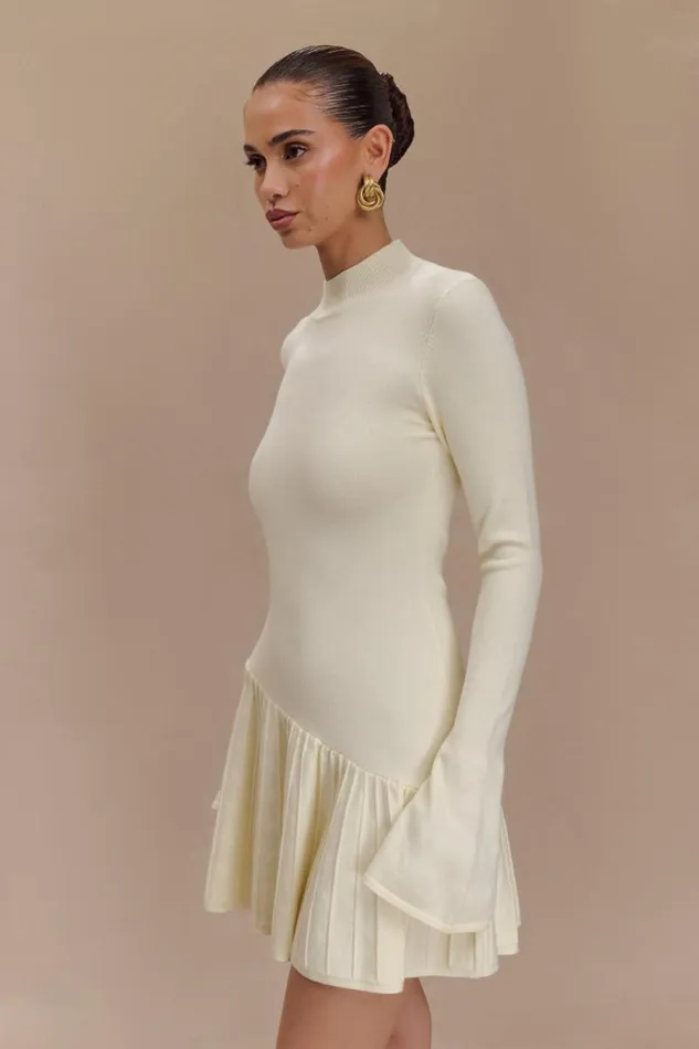 Women Meshki Dresses Blair Knit Mini Dress With Pleats 8211 Ivory