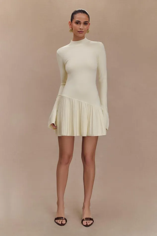 Women Meshki Dresses Blair Knit Mini Dress With Pleats 8211 Ivory