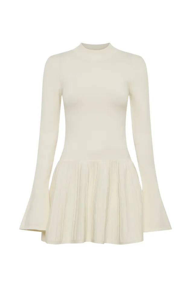 Women Meshki Dresses Blair Knit Mini Dress With Pleats 8211 Ivory