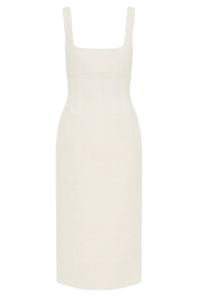 Women Meshki Dresses Calder Tweed Midi Dress 8211 Ivory