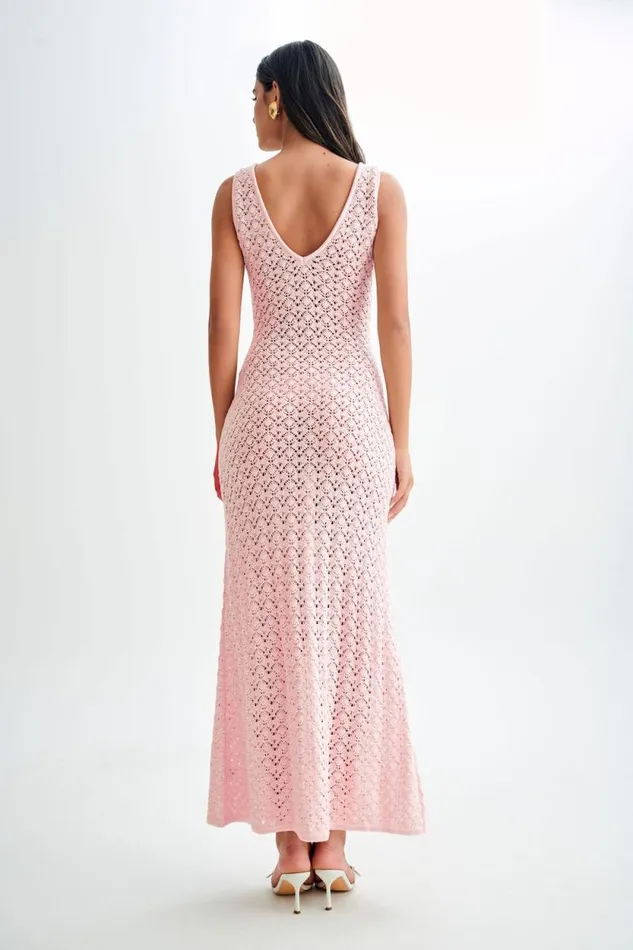 Women Meshki Dresses Carter Crochet Sleeveless Maxi Dress 8211 Powder Pink