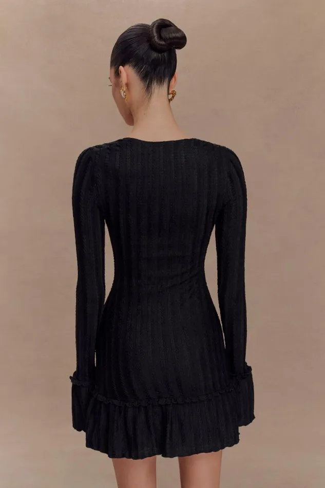 Women Meshki Dresses Daphne Pointelle Long Sleeve Mini Dress 8211 Black