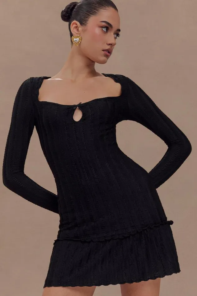 Women Meshki Dresses Daphne Pointelle Long Sleeve Mini Dress 8211 Black