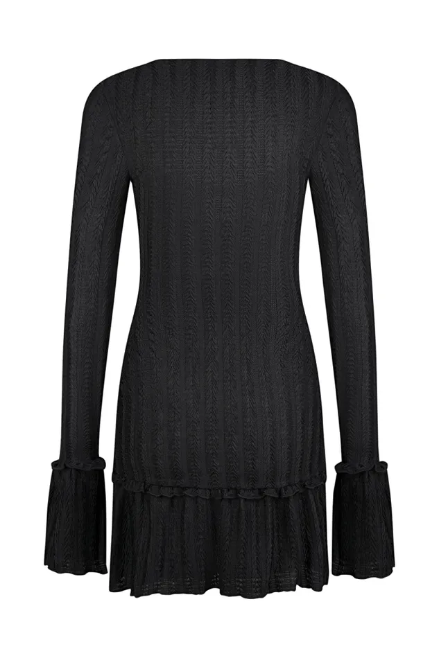 Women Meshki Dresses Daphne Pointelle Long Sleeve Mini Dress 8211 Black