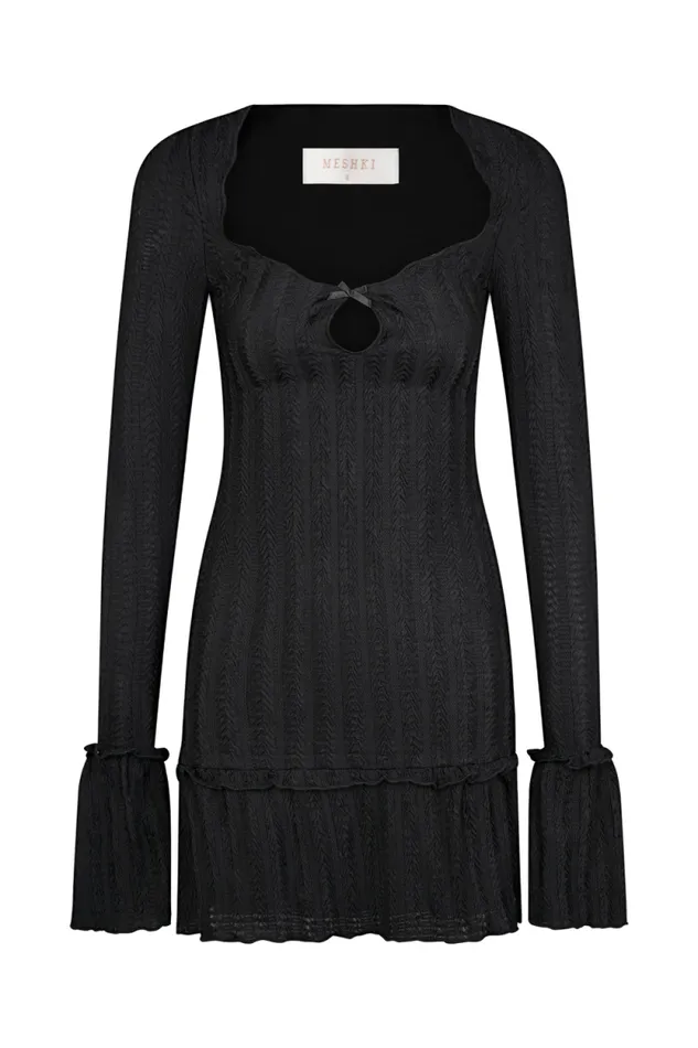 Women Meshki Dresses Daphne Pointelle Long Sleeve Mini Dress 8211 Black