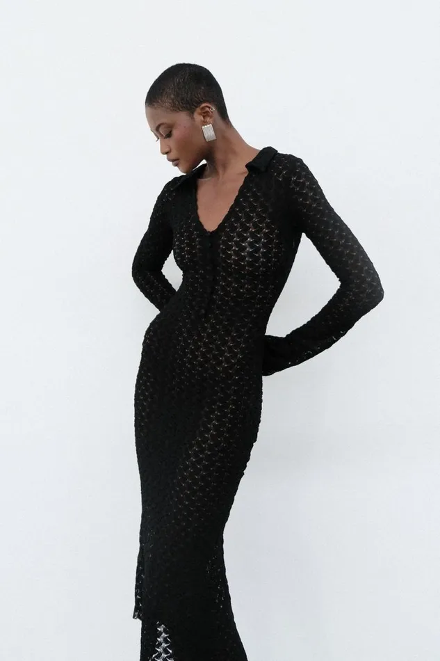 Women Meshki Dresses Dionne Lace Long Sleeve Midi Dress 8211 Black