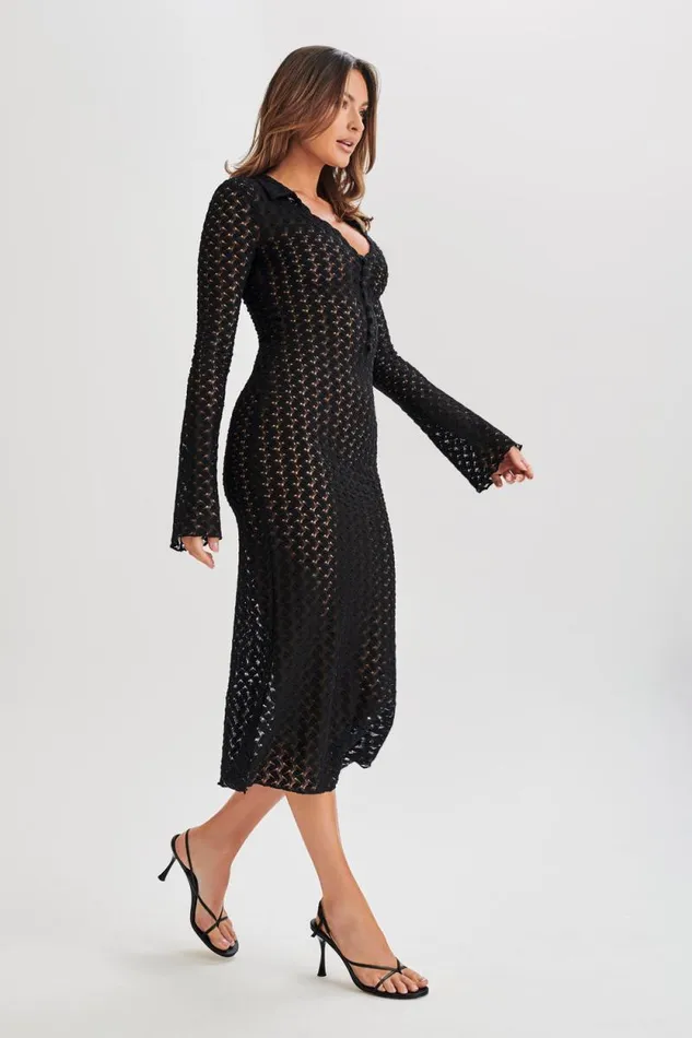 Women Meshki Dresses Dionne Lace Long Sleeve Midi Dress 8211 Black