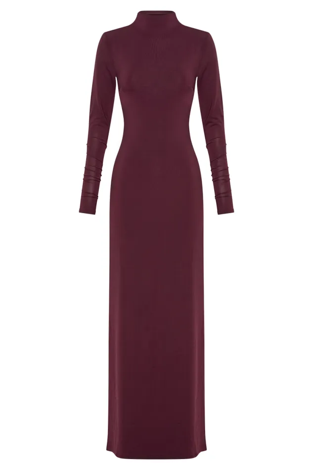 Women Meshki Dresses Elani Slinky High Neck Maxi Dress 8211 Burgundy