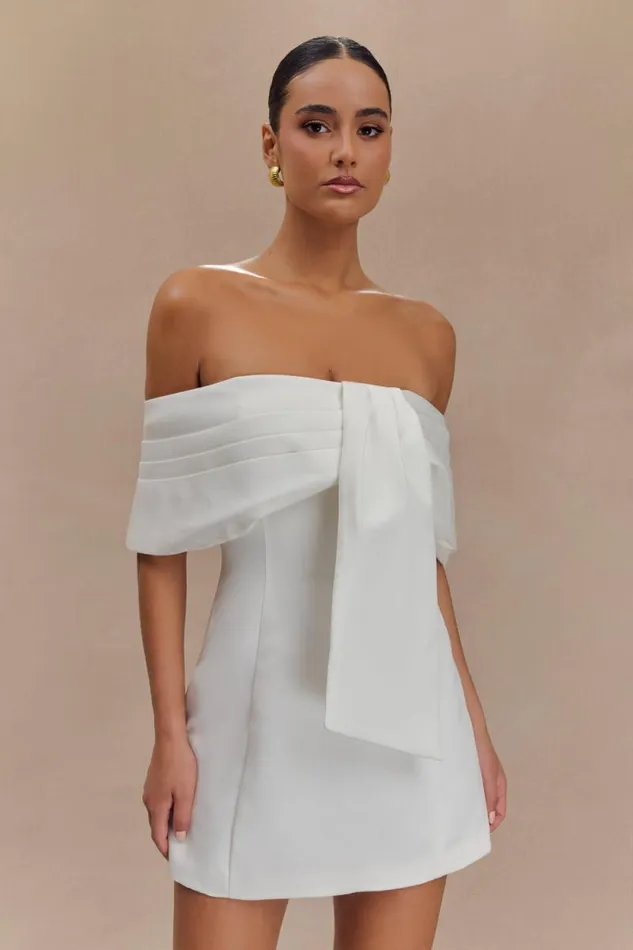 Women Meshki Dresses Gloria Mini Off Shoulder Drape Dress 8211 White