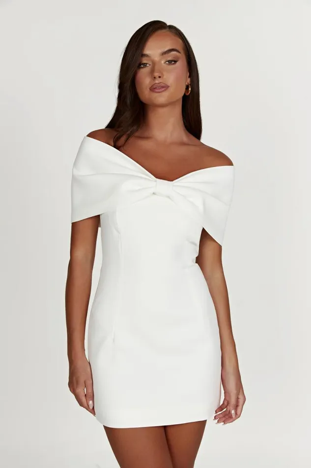 Women Meshki Dresses Gwyneth Off Shoulder Bow Mini Dress 8211 White