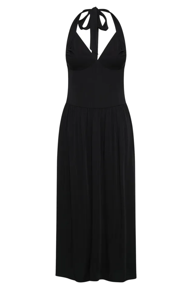 Women Meshki Dresses Harriette Halter Midi Dress 8211 Black