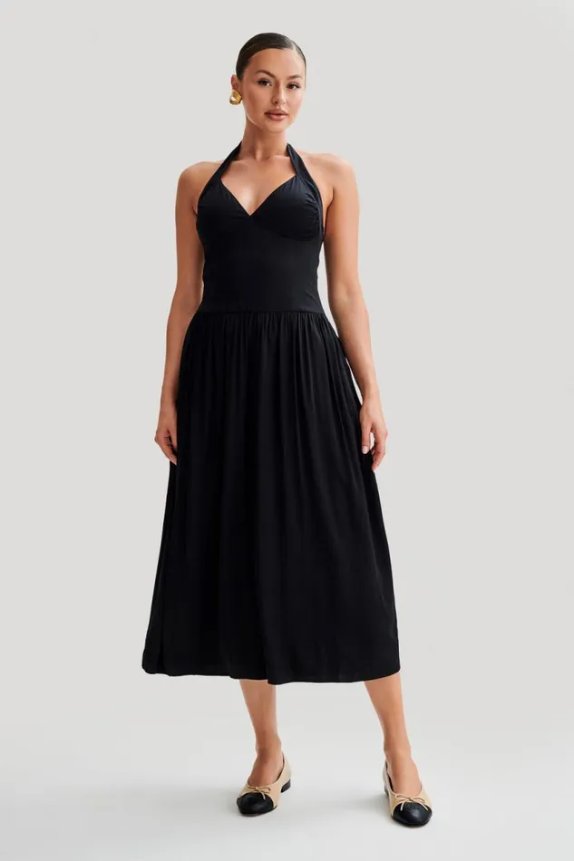 Women Meshki Dresses Harriette Halter Midi Dress 8211 Black