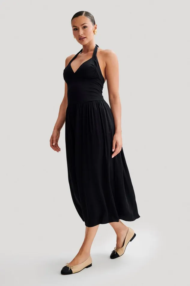 Women Meshki Dresses Harriette Halter Midi Dress 8211 Black