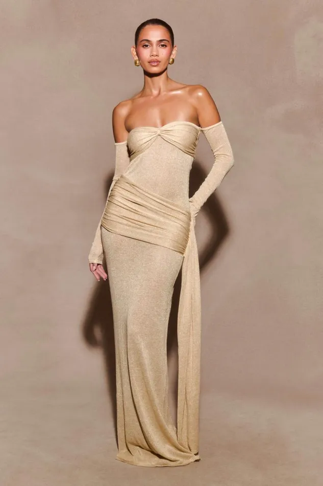 Women Meshki Dresses Ingrid Metallic Knit Maxi Dress 8211 Bronze