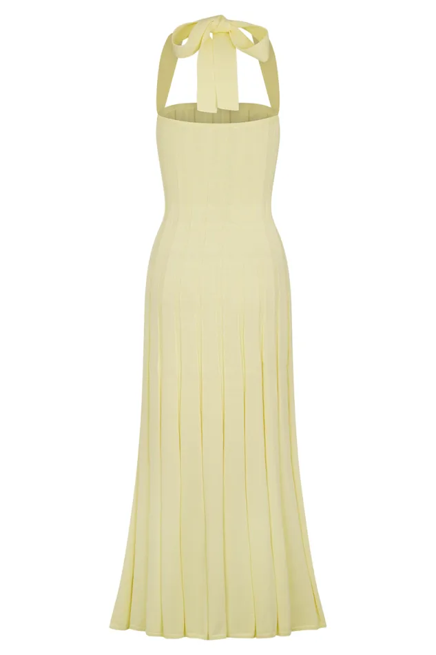 Women Meshki Dresses Jacqui Halter Knit Midi Dress 8211 Lemon