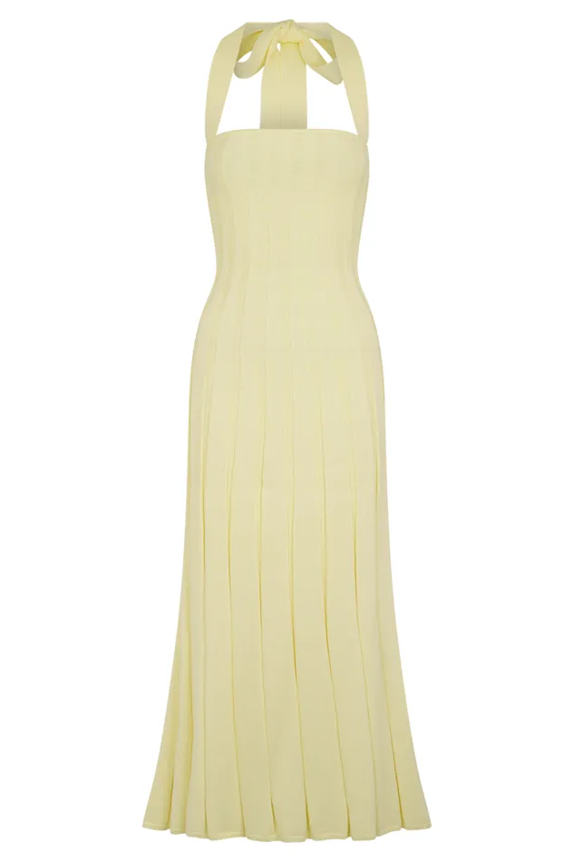 Women Meshki Dresses Jacqui Halter Knit Midi Dress 8211 Lemon